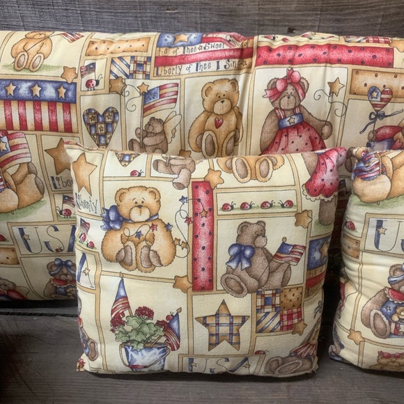 Childs Bench Seat Pillow with 2 Additional Throw Pillows in Bear Themed Fabric - Picture 3 of 5